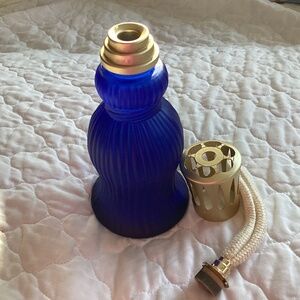 LAMPE BERGER PARIS  COBALT BLUE FROSTED GLASS TASSLE SHAPED CATALYTIC LAMP